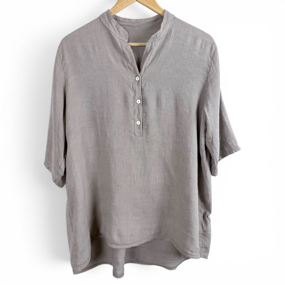 made in italy 100% linen oatmeal coastal grandma quiet luxury women's 1x top